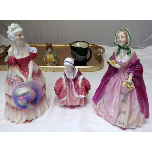 62 - A group of Royal Doulton to inc Rosebud, Veronica af cracked, Goody Two Shoes etc and a Beswick Samu... 