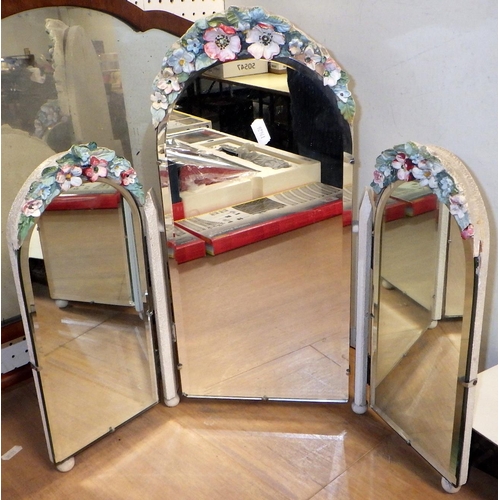 67 - A Barbola type triptych mirror af together with a skeleton mirror and a wall mirror (3)