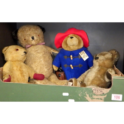 106 - A Paddington bear together with three further vintage bears (4)