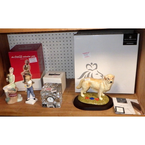 109 - A Royal Doulton group to inc Crystal clock, Tom, Coca-cola Bathing Belle & Gun Dog (4)