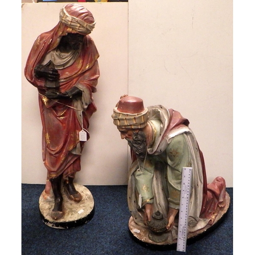 127 - Two Large Polychromed Plaster Cast Nativity Figures of the Magi; Balthazar standing 80 cm high, and ... 