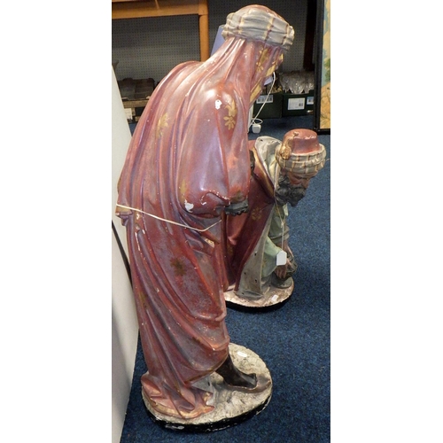 127 - Two Large Polychromed Plaster Cast Nativity Figures of the Magi; Balthazar standing 80 cm high, and ... 