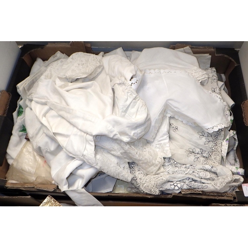 134 - Two boxes of misc linen etc to inc bowler hat, handkerchiefs,  dress, stocking etc (2)