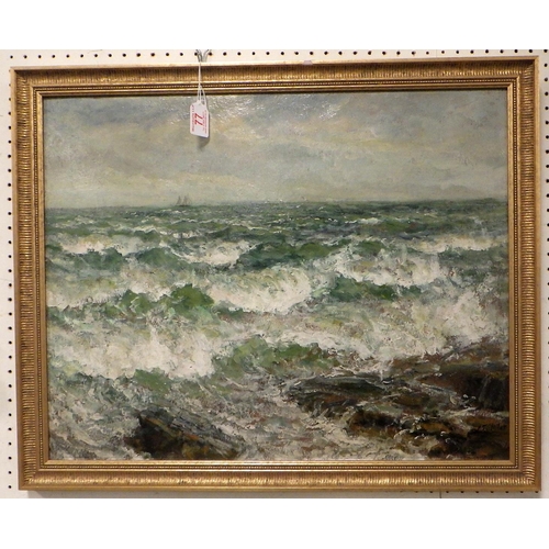 77 - J F Slater signed (John Falconer Slater 1857 - 1937) A choppy sea oil on board 66 x 53cm inc frame