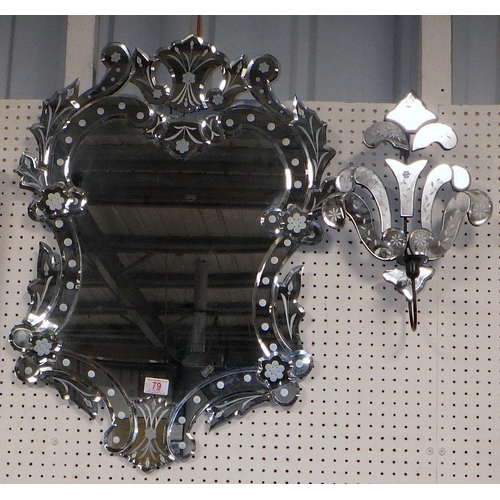 79 - A Venetian style wall mirror and similar wall sconce (2)