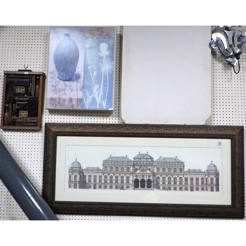 80 - A large Belvedere palace print together with a a print tray and a Laura Ashley print etc (11)