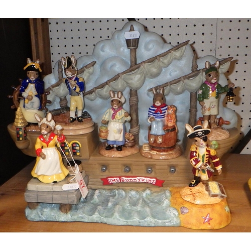 97 - A Bunnykins Shimpmates Tableau & seven shipmates figures, with box