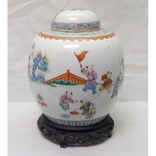 298 - A Chinese famille rose ginger jar decorated with scenes of children playing.  Approximately 23cm tal... 