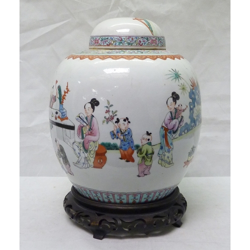 298 - A Chinese famille rose ginger jar decorated with scenes of children playing.  Approximately 23cm tal... 