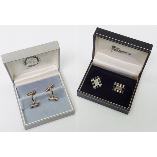 306 - A pair of Allan Christensen Design art jewellery silver chain-link cufflinks, London 1989, 16mm acro... 