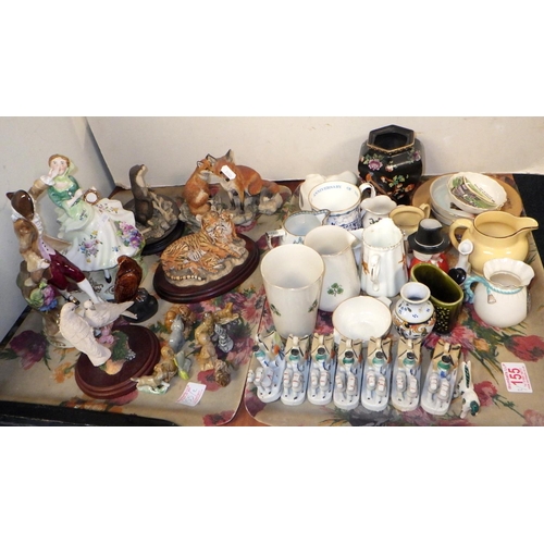 155 - Two trays of misc ceramics & collectables to inc Goss, animal figures, Wade etc (2)