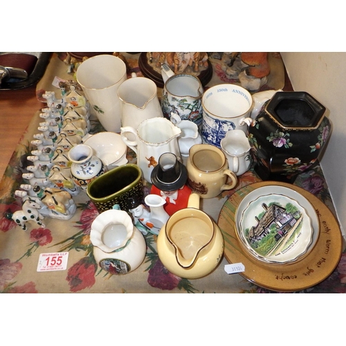 155 - Two trays of misc ceramics & collectables to inc Goss, animal figures, Wade etc (2)