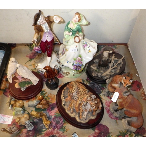 155 - Two trays of misc ceramics & collectables to inc Goss, animal figures, Wade etc (2)