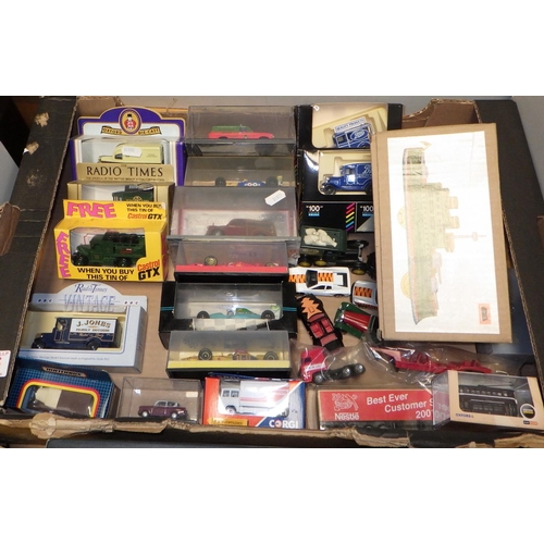 176 - Two boxes of various die cast vehicles etc to inc Corgi, Matchbox