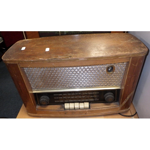 177 - Three vintage radios together with a wall mounted phone (a/f) in need of re-wire (4)