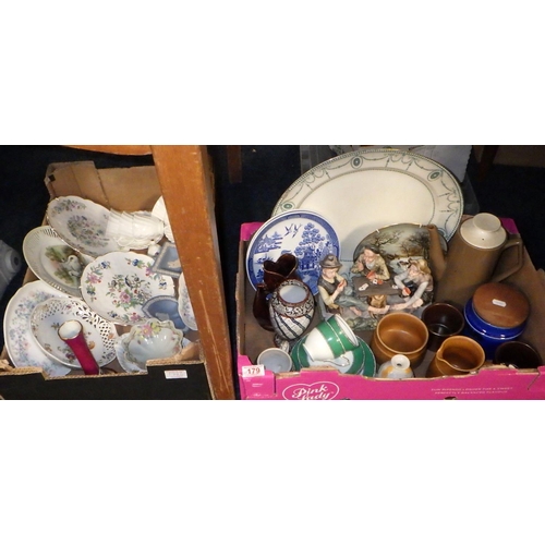 179 - Two boxes of misc ceramics etc (2)