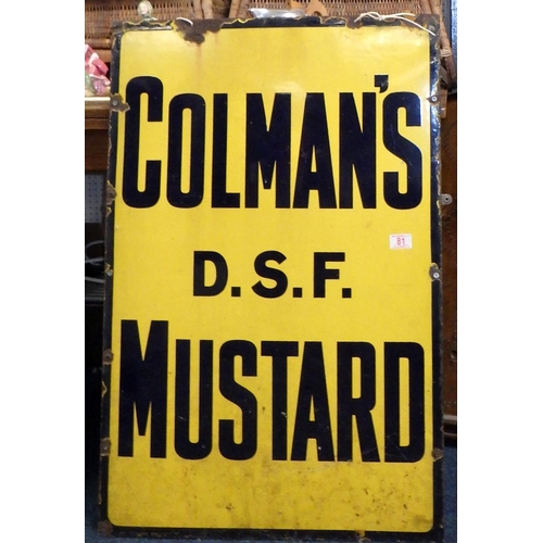 81 - A large Colemans Mustard enamel sign 61 x 92cm