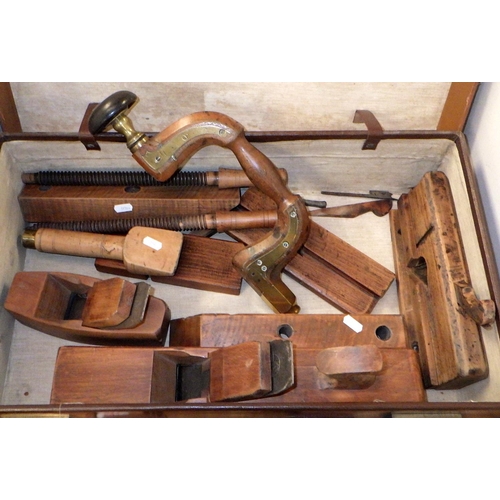 189 - A leather case and contents to inc wood working tools