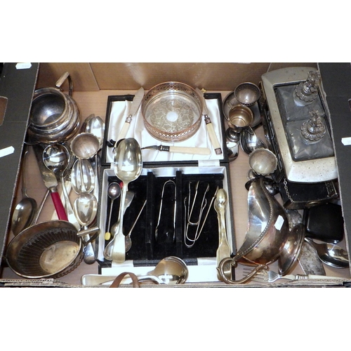 190 - Two boxes of misc silver plate & fishing net etc (3)