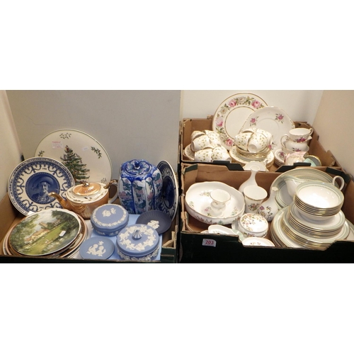 203 - Three boxes of misc tea & dinner ware, Wedgwood jasper ware, cabinet plates etc (3)