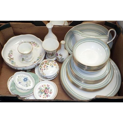 203 - Three boxes of misc tea & dinner ware, Wedgwood jasper ware, cabinet plates etc (3)