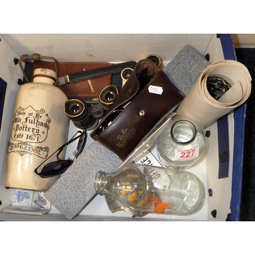 227 - A misc lot to inc binoculars, advertising etc