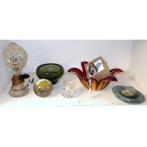 233 - A group of misc glass ware, onyx egg and dish, watch etc