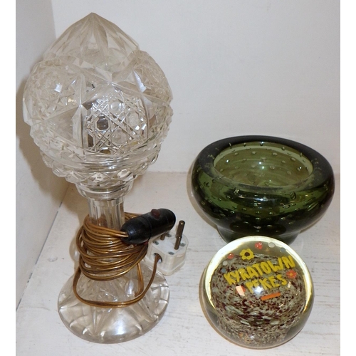 233 - A group of misc glass ware, onyx egg and dish, watch etc