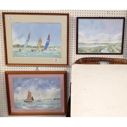 82 - Colin Lewis Don: Three sailing scenes watercolours