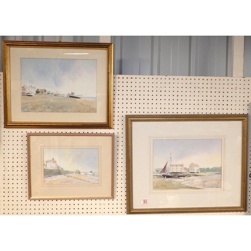 83 - Colin Lewis Don: Three coastal scenes watercolours