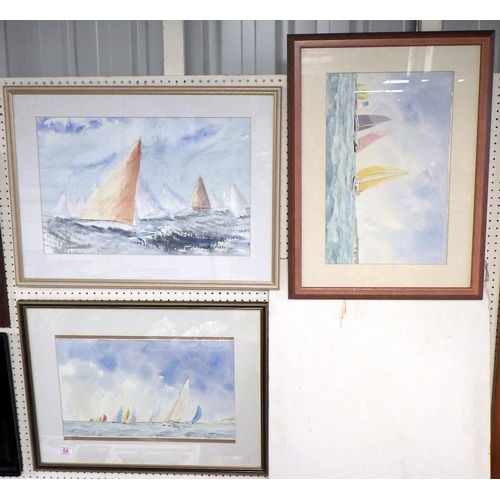 84 - Colin Lewis Don: Three sailing scenes watercolours