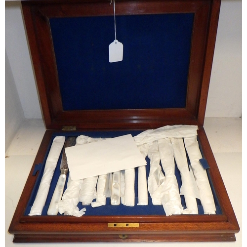 247 - A Victorian mahogany cased silver plate and mother of pearl twelve place canteen of fish cutlery, th... 