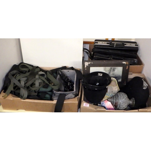 257 - A group of camera bags, case, dress up helmets etc (3)