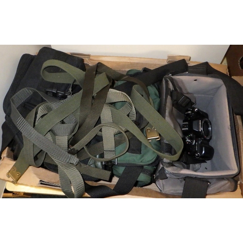 257 - A group of camera bags, case, dress up helmets etc (3)