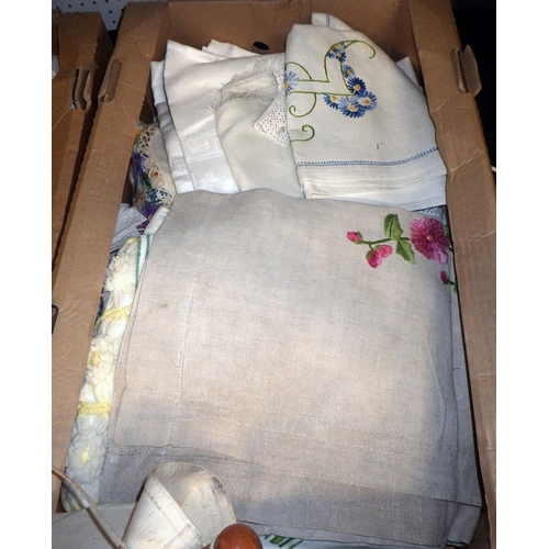 268 - Three boxes of misc linen & textiles (3)