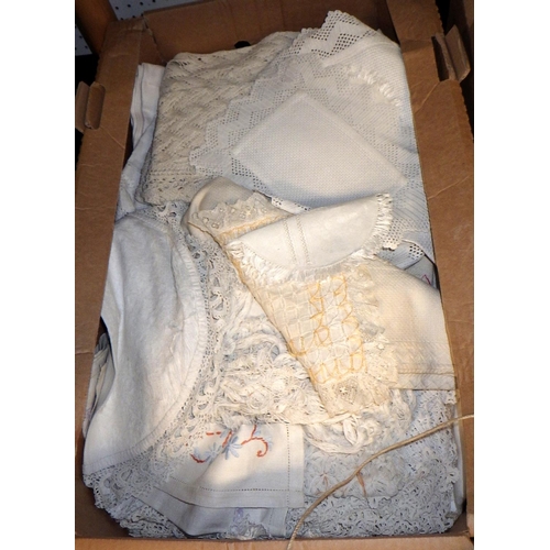 268 - Three boxes of misc linen & textiles (3)