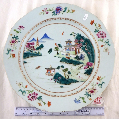 277 - A Chinese famille verte charger / dish 39cm diameter, af flea bites to edges