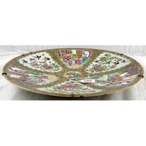 280 - A Chinese Canton charger decorated with figures, birds 40cm diameter AF two hairline cracks, chip