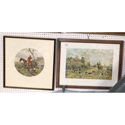 271 - A pair of gilt framed oil on canvas lakeland scenes together with two hunting prints (4)