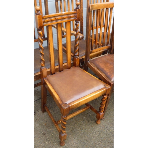 748 - A set of five 1930's dining chairs together with a barleytwist dining chair (6)