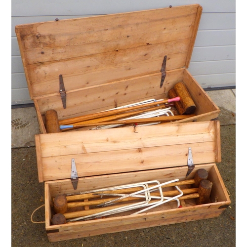 757 - Two boxes of croquet mallets & hoops