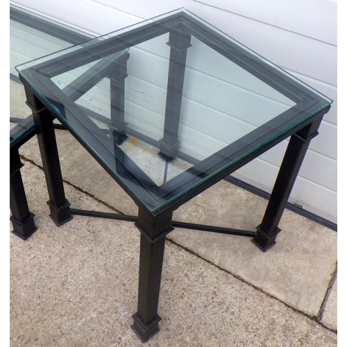 777 - A glass topped rectangular coffee table, 120cm long together with a matching occasional table (2)