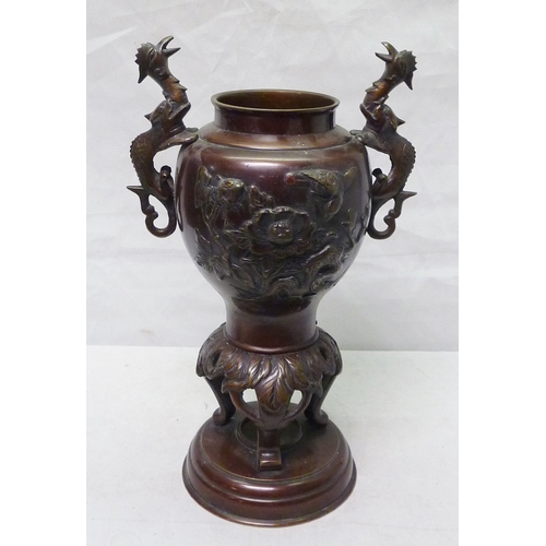 273 - A Chinese temple lion / dog of fo in cast bronze, 11cm tall, a/f; a Chinese censer / vase table lamp... 