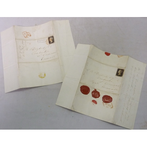 465 - Postal History: two Penny Black stamp covers Francis Blake O'Dogherty / Landrake / Cornwall interest... 