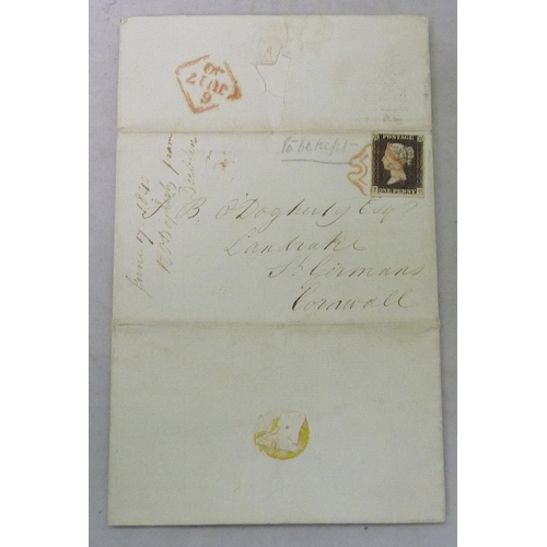465 - Postal History: two Penny Black stamp covers Francis Blake O'Dogherty / Landrake / Cornwall interest... 