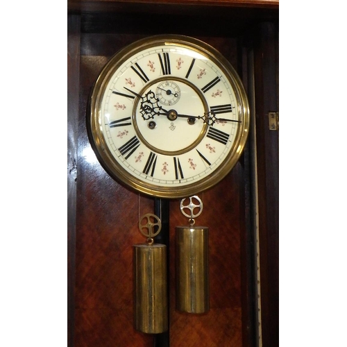 77 - A walnut Gustav Becker double weigh Vienna Wall Clock, 125cm high