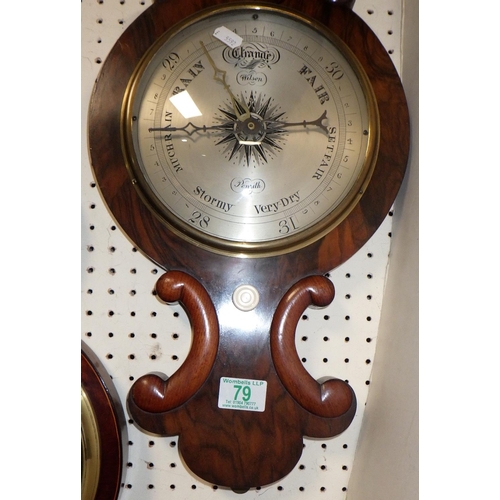 79 - A Wilson Penrith 19th century walnut banjo wall barometer 90cm high