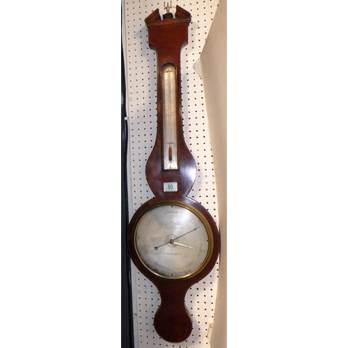 80 - A G Volanterio Doncaster 19th century mahogany banjo wall barometer 98cm