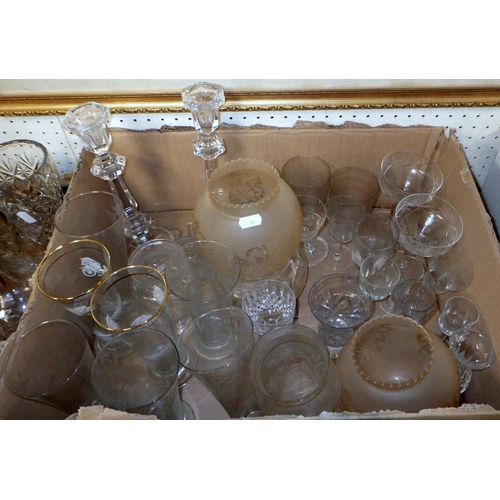 51 - Four boxes of glass ware to inc decanters, candlesticks etc (4)