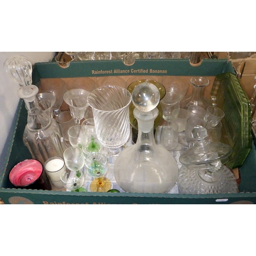 51 - Four boxes of glass ware to inc decanters, candlesticks etc (4)
